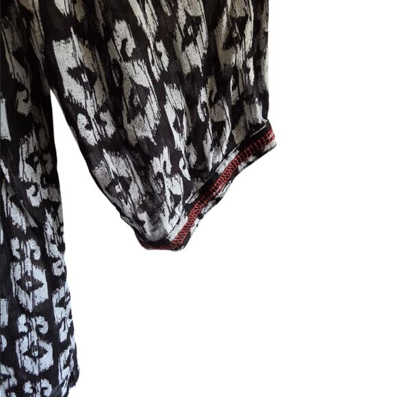 Chico’s Sheer Top Blouse Tunic Black White Red Boho Peasant Gypsy Flowy Sz. 3 XL - Picture 4 of 9